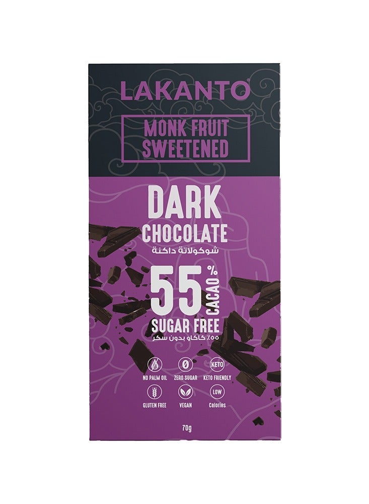Dark Chocolate Bar Sweetened With Monkfruit - 70g
